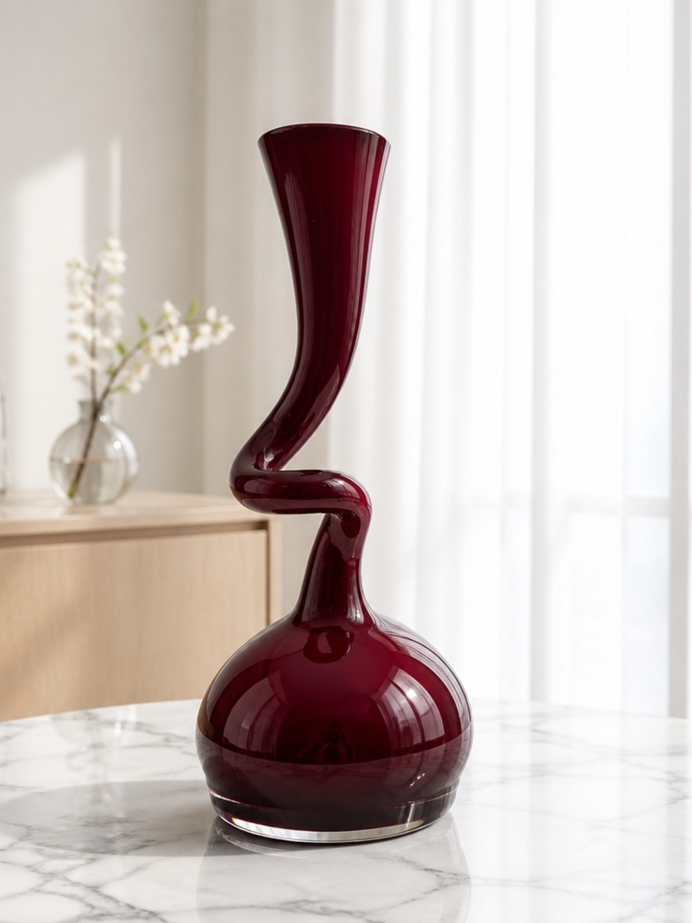 Sculptural Glass Bud Vase in Deep Bordeaux